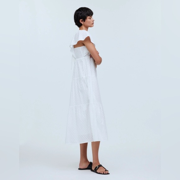 Madewell Tie-Back Flutter-Sleeve Tiered Midi Dress in White Size 4 - Picture 3 of 16